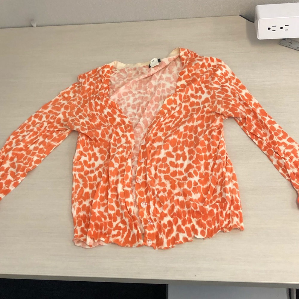 J Crew Orange Leopard Cardigan